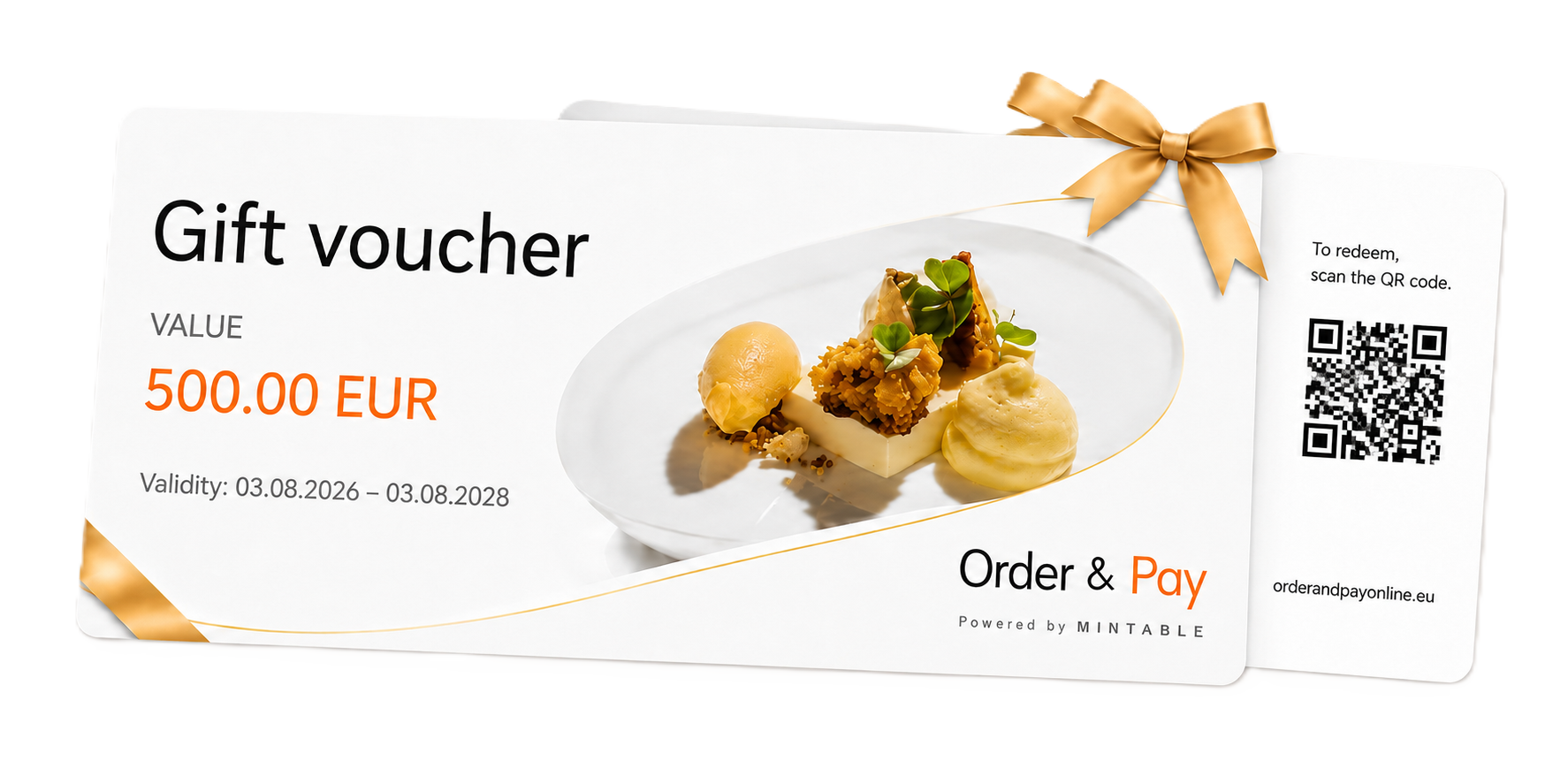 Example of a gift voucher with a QR code